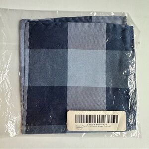 NWT The Tie Bar Bison Plaid Silk Blend Blues Pocket Square